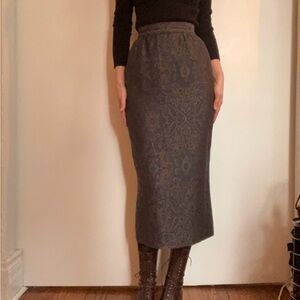Tailored Dark Gray Paisley Pencil Skirt